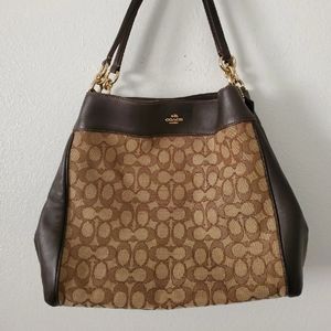 SOLD***COACH Brown Khaki Jaquard Lexy Shoulder Bag